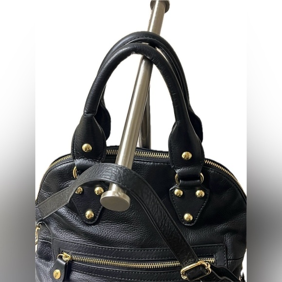 Emma Fox Black Leather Satchel Gold Hardware Convertible Shoulder Bag Purse Lg - Picture 8 of 15